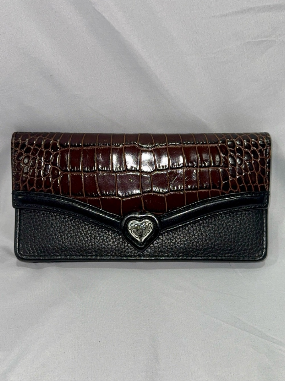 Brighton Black & Dark Brown Croc-Embossed Women’s Wallet with Heart Clasp
